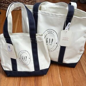 Gap x Doen Cream Canvas Tote with Navy Trim - Set of 2